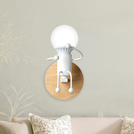 Fun Robot Design Bedside Wall Sconce With Single Iron Lamp Socket For Kids - Available In Grey Green