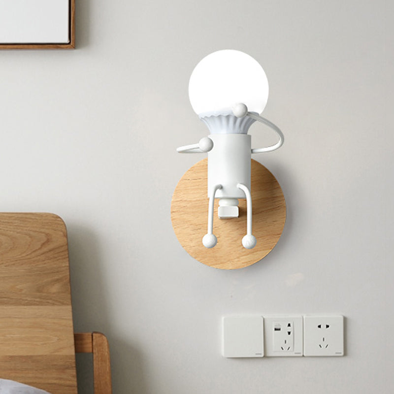 Fun Robot Design Bedside Wall Sconce With Single Iron Lamp Socket For Kids - Available In Grey Green