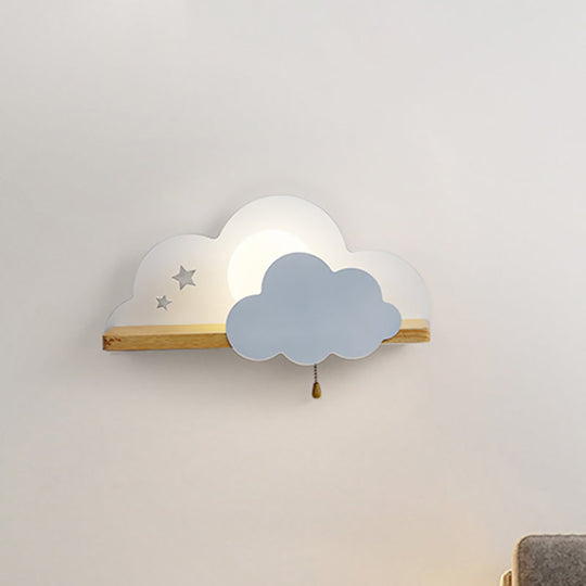 Cloud Design Wall Light With Wood Shelf In Pink/Grey/White Opal Glass