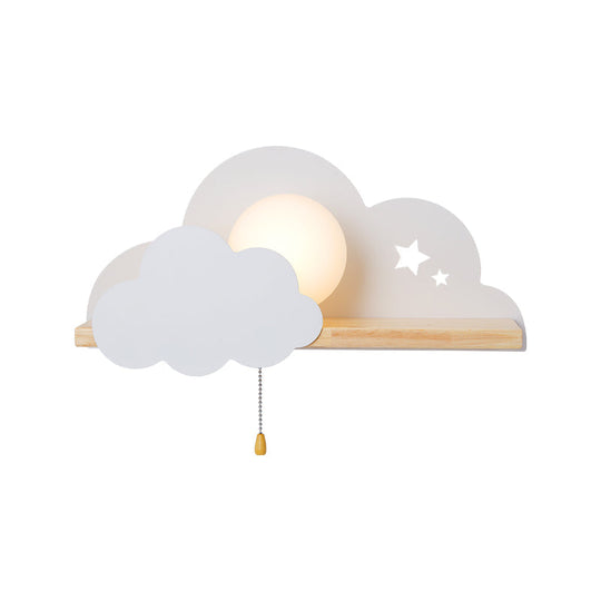 Cloud Design Wall Light With Wood Shelf In Pink/Grey/White Opal Glass