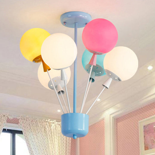 Kids Blue Ceiling Light: 6 Lights Nursery Semi Flush Mount with Colorful Balloon Glass Shades