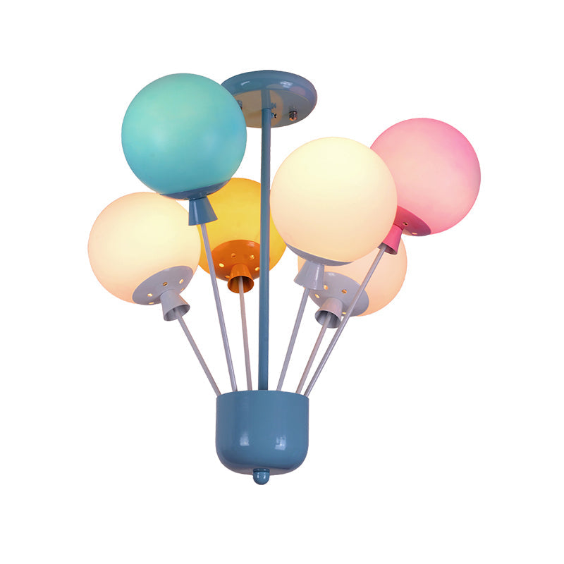 Kids Blue Ceiling Light: 6 Lights Nursery Semi Flush Mount with Colorful Balloon Glass Shades