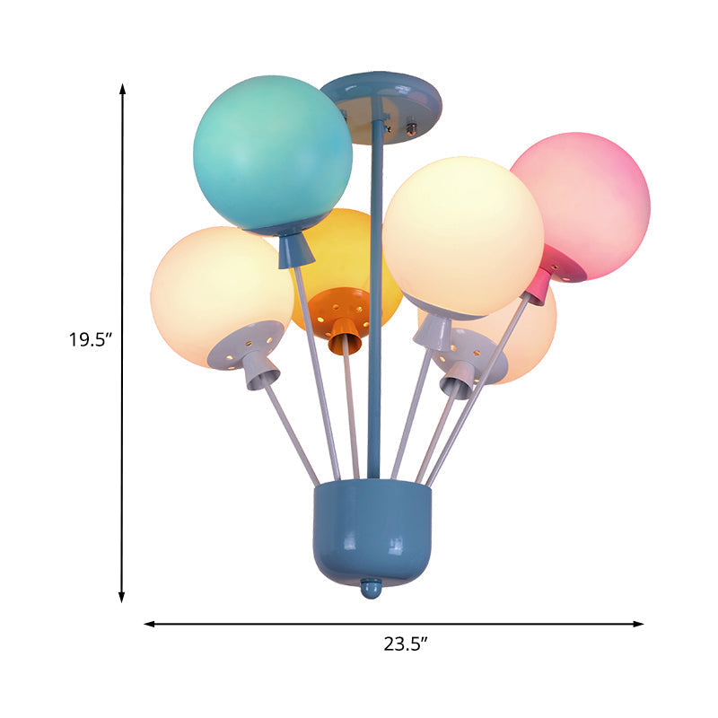 Kids Blue Ceiling Light: 6 Lights Nursery Semi Flush Mount with Colorful Balloon Glass Shades