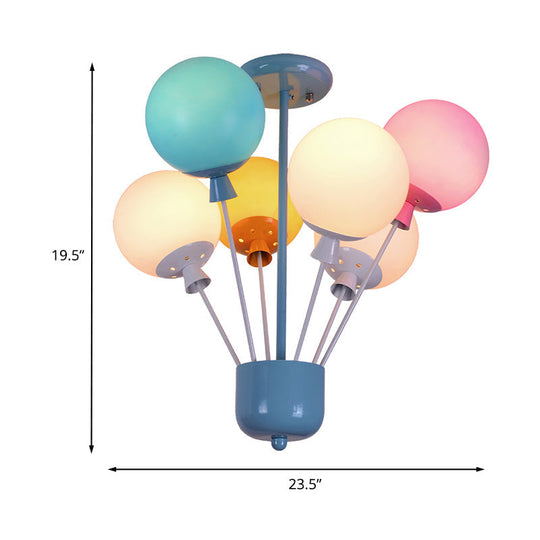 Kids Blue Ceiling Light: 6 Lights Nursery Semi Flush Mount with Colorful Balloon Glass Shades