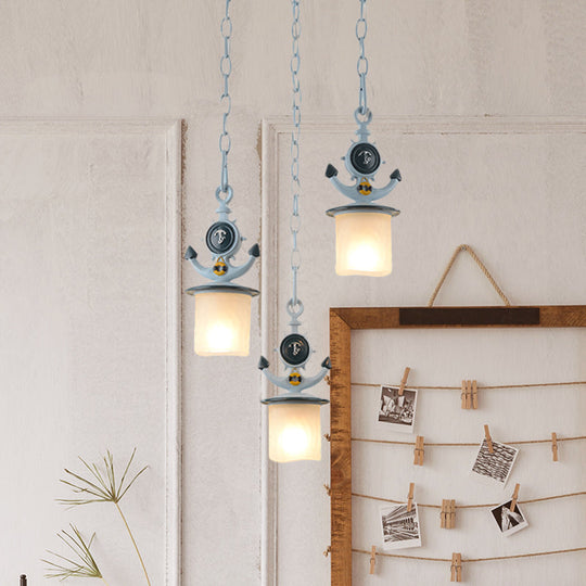 Opal Glass Kids Cluster Pendant Light With 3 Bulbs - Blue Bedroom Down Lighting