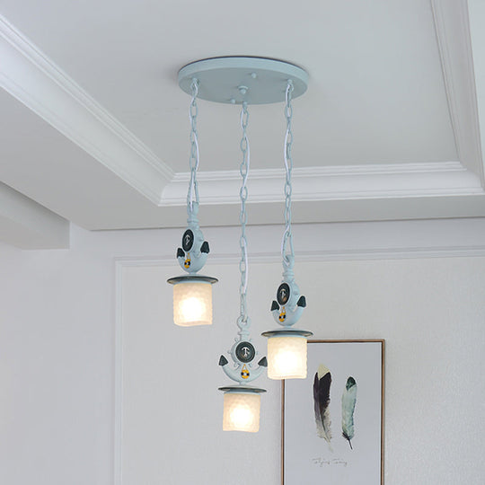 Opal Glass Kids Cluster Pendant Light With 3 Bulbs - Blue Bedroom Down Lighting / Round