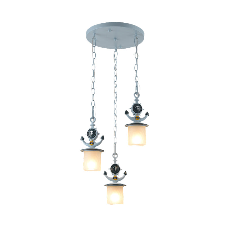 Opal Glass Kids Cluster Pendant Light With 3 Bulbs - Blue Bedroom Down Lighting