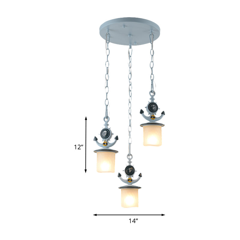 Opal Glass Kids Cluster Pendant Light With 3 Bulbs - Blue Bedroom Down Lighting