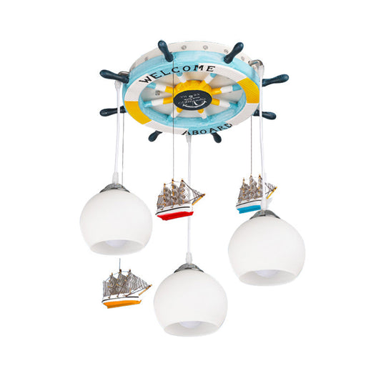 Glass Rudder Pendant Light - 3-Bulb Ceiling For Kids Room Cream/Dark Blue