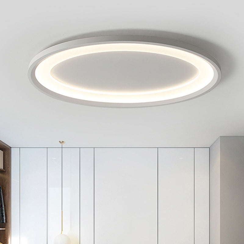 Minimalist Iron Flush Mount Ceiling Light Fixture - Elliptical Thin Bedroom LED Flushmount, Warm/White Light (22"/26" W)