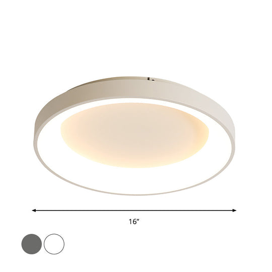 Nordic Style Plate Iron Ceiling Fixture LED Flush Mount Lamp in Grey/White for Bedroom - Available in 8.5"/16"/19.5" Width