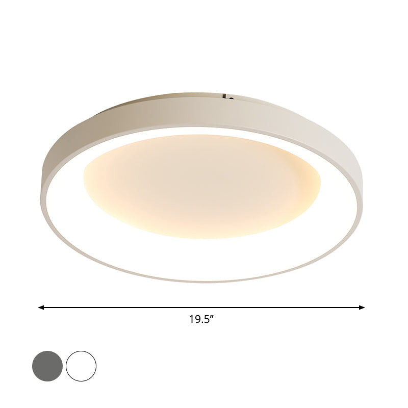 Nordic Style Plate Iron Ceiling Fixture LED Flush Mount Lamp in Grey/White for Bedroom - Available in 8.5"/16"/19.5" Width