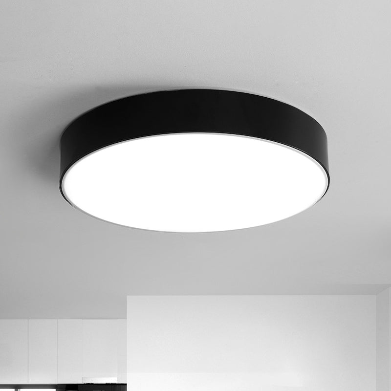 Nordic Short Drum Ceiling Flush LED Light in Black/White, 16"/19.5" Diameter