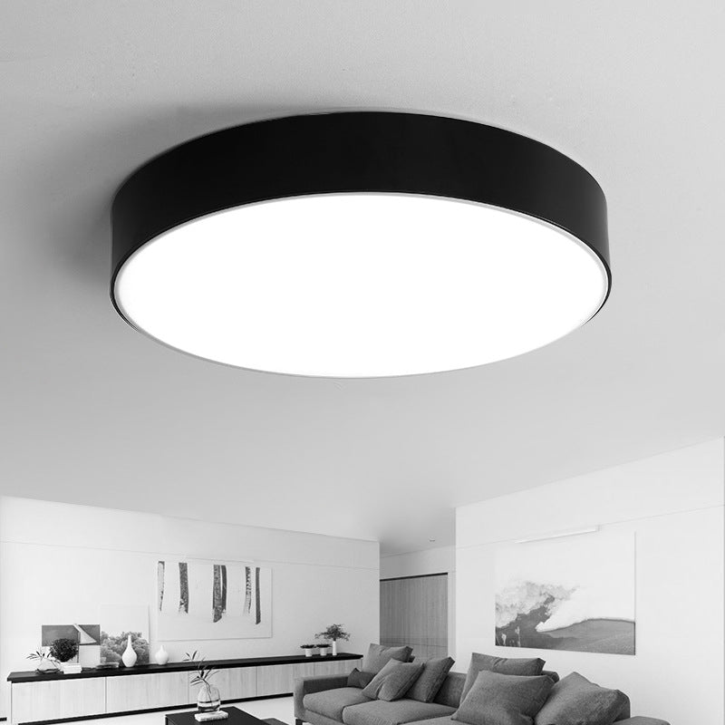 Nordic Short Drum Ceiling Flush LED Light in Black/White, 16"/19.5" Diameter