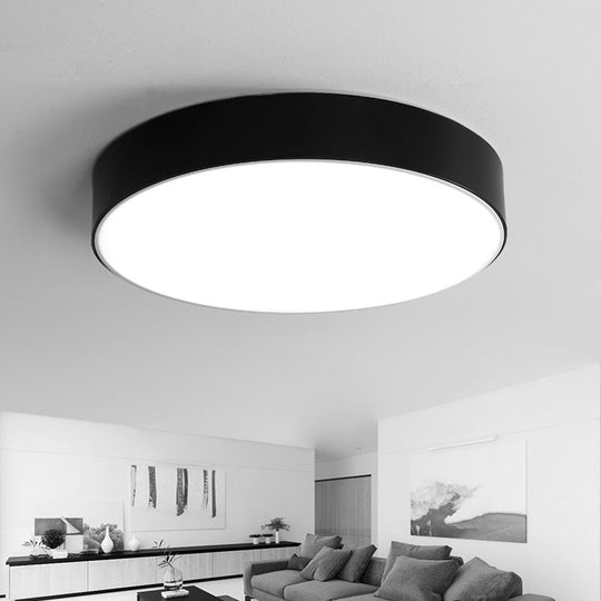 Nordic Short Drum Ceiling Flush LED Light in Black/White, 16"/19.5" Diameter