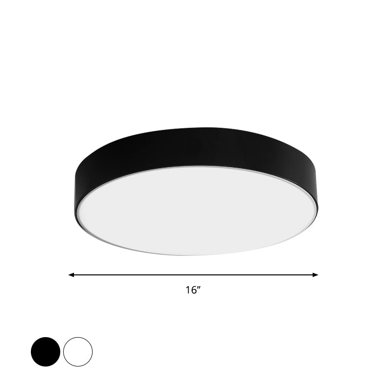 Nordic Short Drum Ceiling Flush LED Light in Black/White, 16"/19.5" Diameter