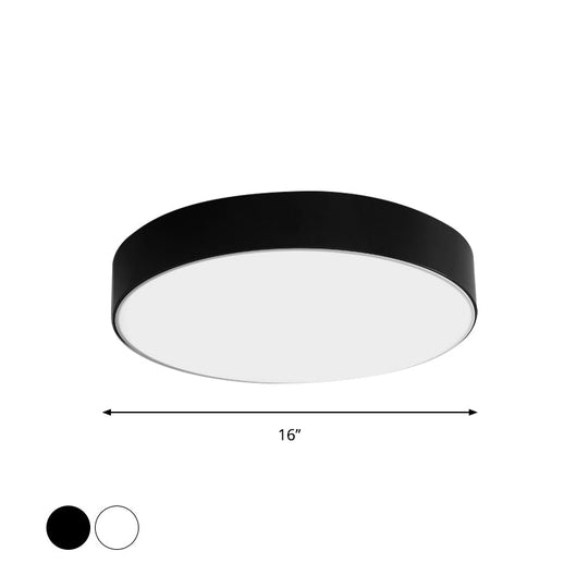 Nordic Short Drum Ceiling Flush LED Light in Black/White, 16"/19.5" Diameter