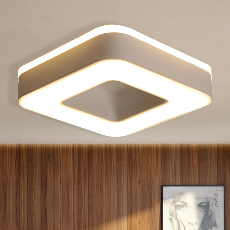 Sleek LED Corridor Ceiling Light with Simple Black/White Flush Mount & Small Square/Round Acrylic Frame, Warm/White Light