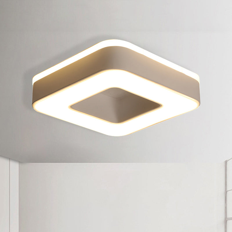 Sleek LED Corridor Ceiling Light with Simple Black/White Flush Mount & Small Square/Round Acrylic Frame, Warm/White Light