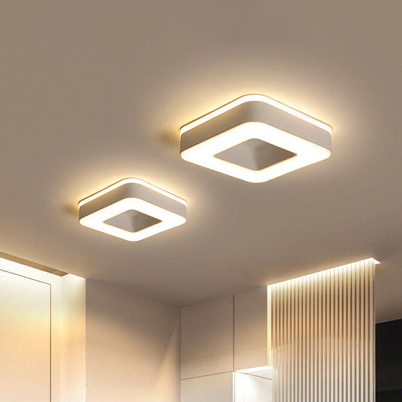 Sleek LED Corridor Ceiling Light with Simple Black/White Flush Mount & Small Square/Round Acrylic Frame, Warm/White Light