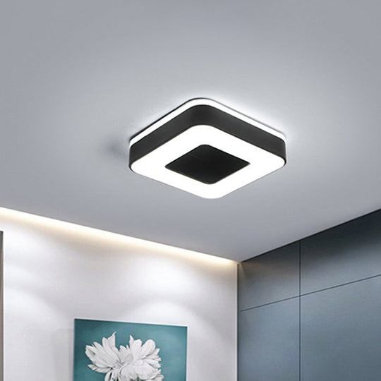 Sleek LED Corridor Ceiling Light with Simple Black/White Flush Mount & Small Square/Round Acrylic Frame, Warm/White Light