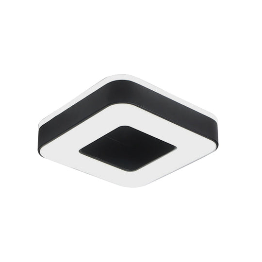 Sleek LED Corridor Ceiling Light with Simple Black/White Flush Mount & Small Square/Round Acrylic Frame, Warm/White Light