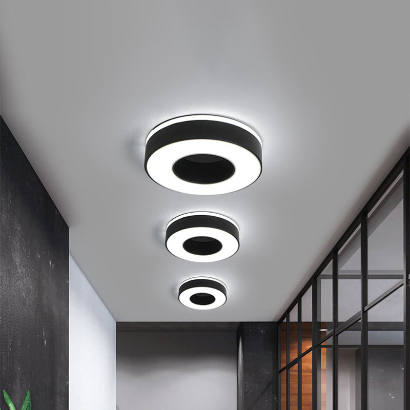 Sleek LED Corridor Ceiling Light with Simple Black/White Flush Mount & Small Square/Round Acrylic Frame, Warm/White Light