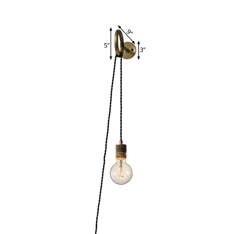 Bare Bulb Iron Gold Sconce Wall Lighting: 1-Head Colonial Mounted Light Fixture With Ring Design