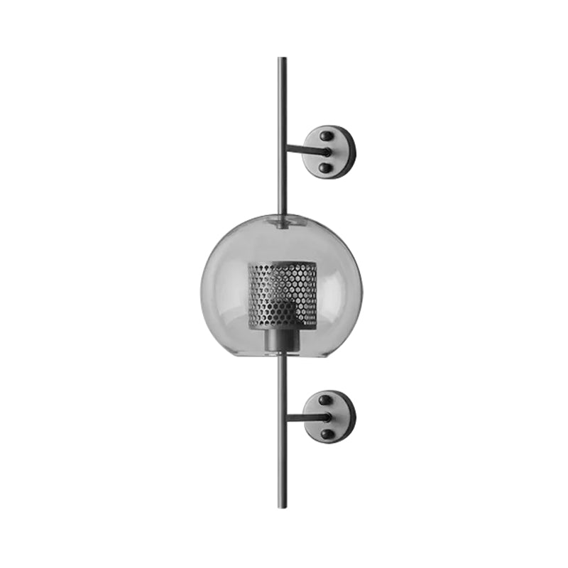 Colonial Clear Glass Bedroom Sconce Light With Wire Mesh And Cylinder Bronze/Silver Gray Finish -