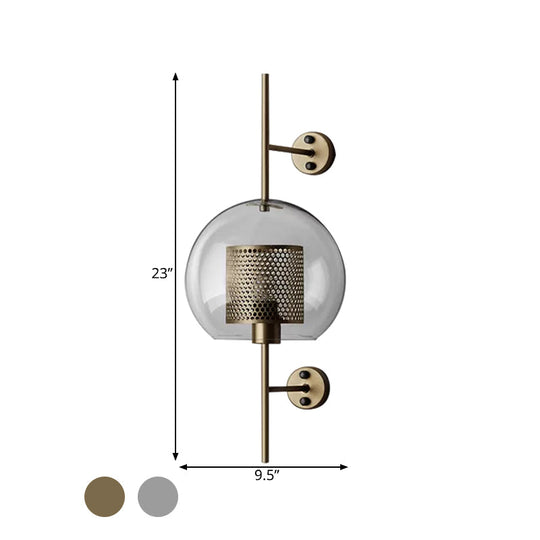 Colonial Clear Glass Bedroom Sconce Light With Wire Mesh And Cylinder Bronze/Silver Gray Finish -