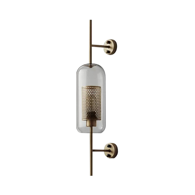 Clear Glass Oval Wall Sconce - 1 Bulb Bedroom Lighting Fixture In Bronze/Silver Gray 5/6