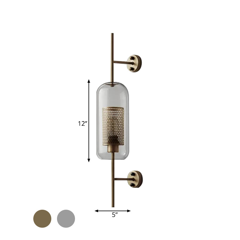 Clear Glass Oval Wall Sconce - 1 Bulb Bedroom Lighting Fixture In Bronze/Silver Gray 5/6