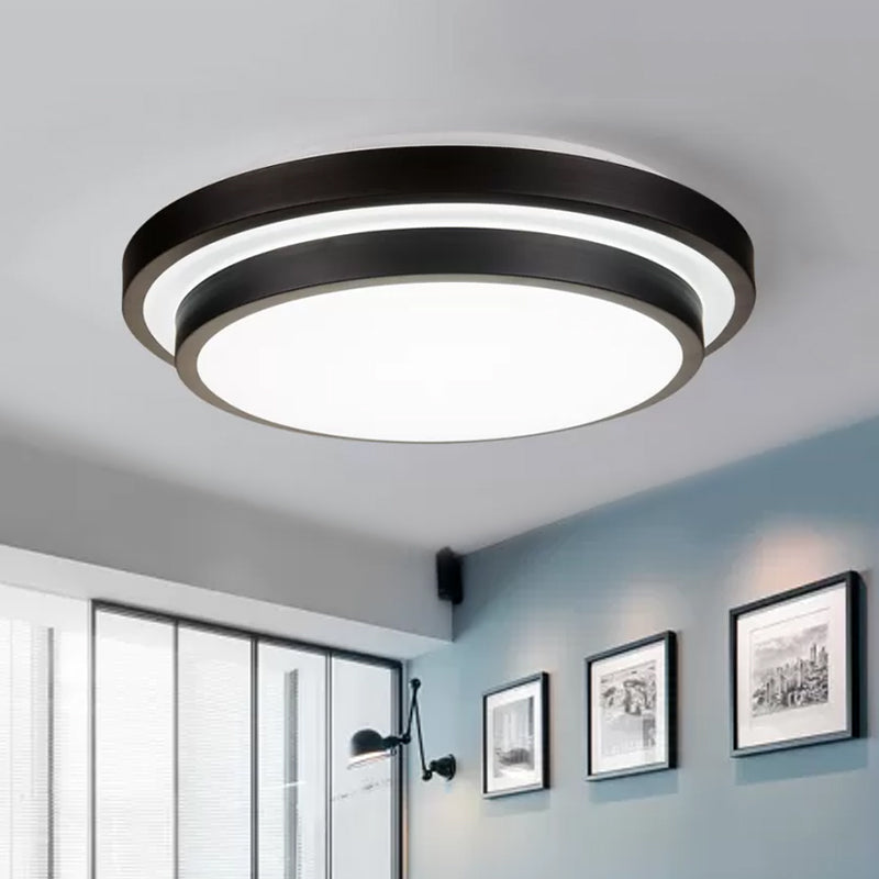 Vintage Dual-Layered Iron Led Ceiling Light In Black For Living Room - 11/16/19.5 W