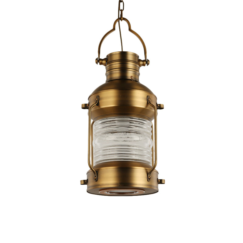 Hanging Lantern Cafe Light Kit - Industrial Iron, Gold Suspended Pendant with Clear Glass Shade