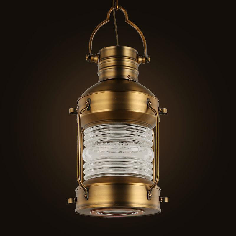 Hanging Lantern Cafe Light Kit - Industrial Iron, Gold Suspended Pendant with Clear Glass Shade