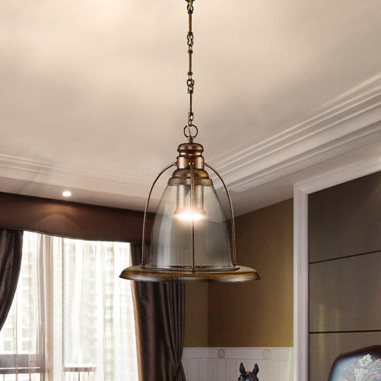 Industrial Brass Ceiling Pendant Lamp with Clear Glass and Wire Cage – 1-Light Hanging Fixture