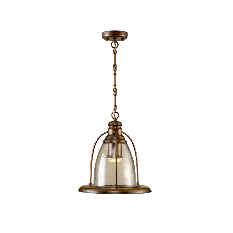 Industrial Brass Ceiling Pendant Lamp with Clear Glass and Wire Cage – 1-Light Hanging Fixture