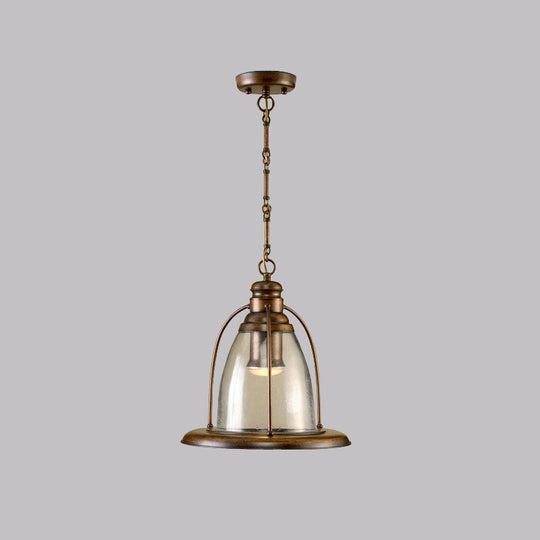 Industrial Brass Ceiling Pendant Lamp with Clear Glass and Wire Cage – 1-Light Hanging Fixture