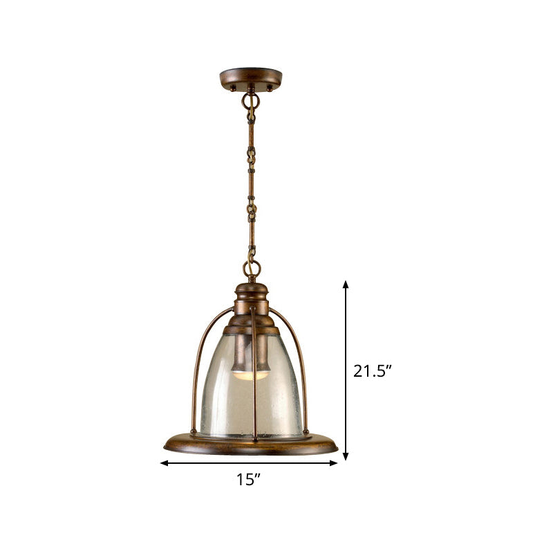 Industrial Brass Ceiling Pendant Lamp with Clear Glass and Wire Cage – 1-Light Hanging Fixture