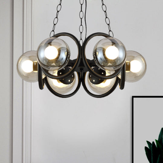 Industrial Black Chandelier with 6/8 Bulbs & Clear Glass Globe Pendants