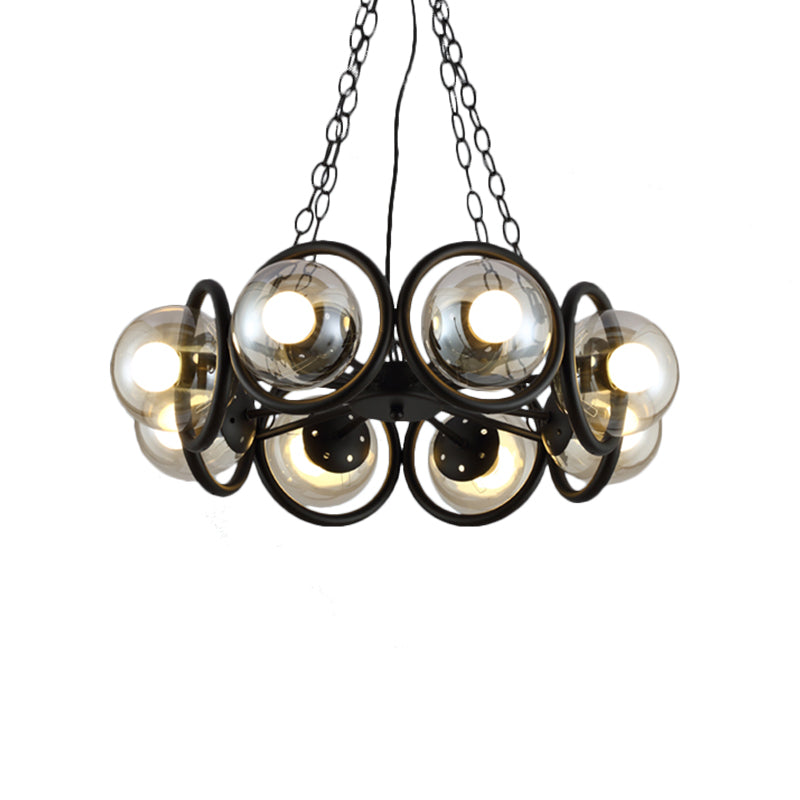 Industrial Black Chandelier Light With Clear Glass 6/8 Bulbs And Round Cage Stylish Global Pendant