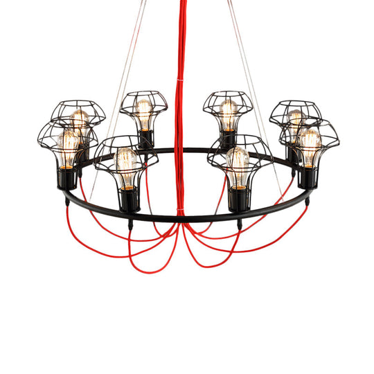 Iron Mushroom Cage Chandelier Light Industrial Pendant Lamp - 8 Heads, Black - Ideal for Restaurants