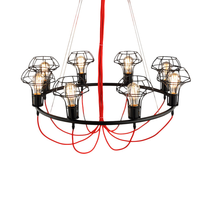 Iron Mushroom Cage Chandelier Light - Industrial 8 Heads Pendant Lamp For Restaurants Black