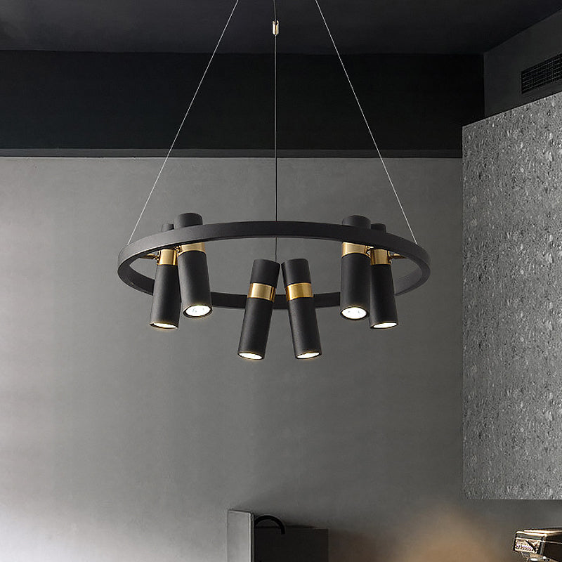 Modern Black Metal Pipe Pendant Chandelier - 6/9 Heads, Round Design - Ideal for Bedroom Ceiling Lighting