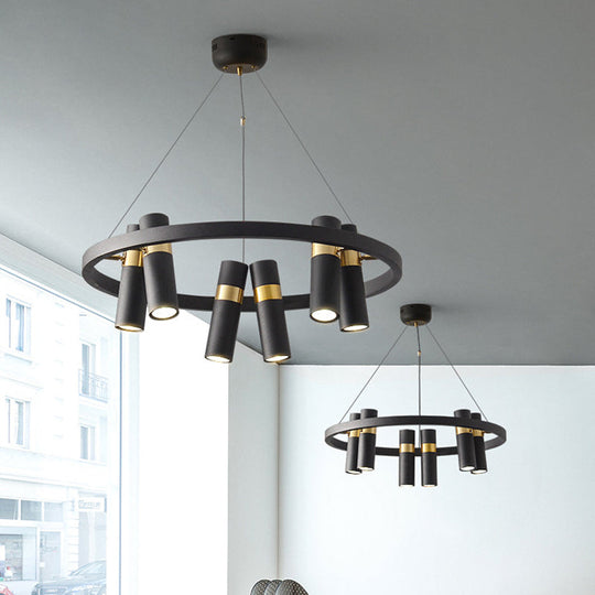 Round Metal Pipe Pendant Chandelier - Black Finish 6/9 Heads Bedroom Ceiling Light 6 /