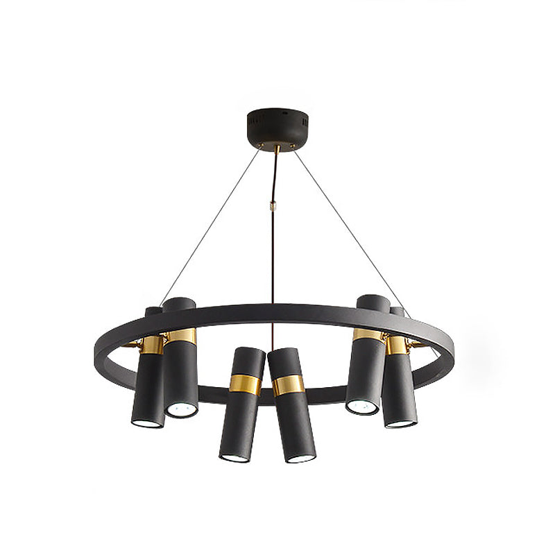 Modern Black Metal Pipe Pendant Chandelier - 6/9 Heads, Round Design - Ideal for Bedroom Ceiling Lighting