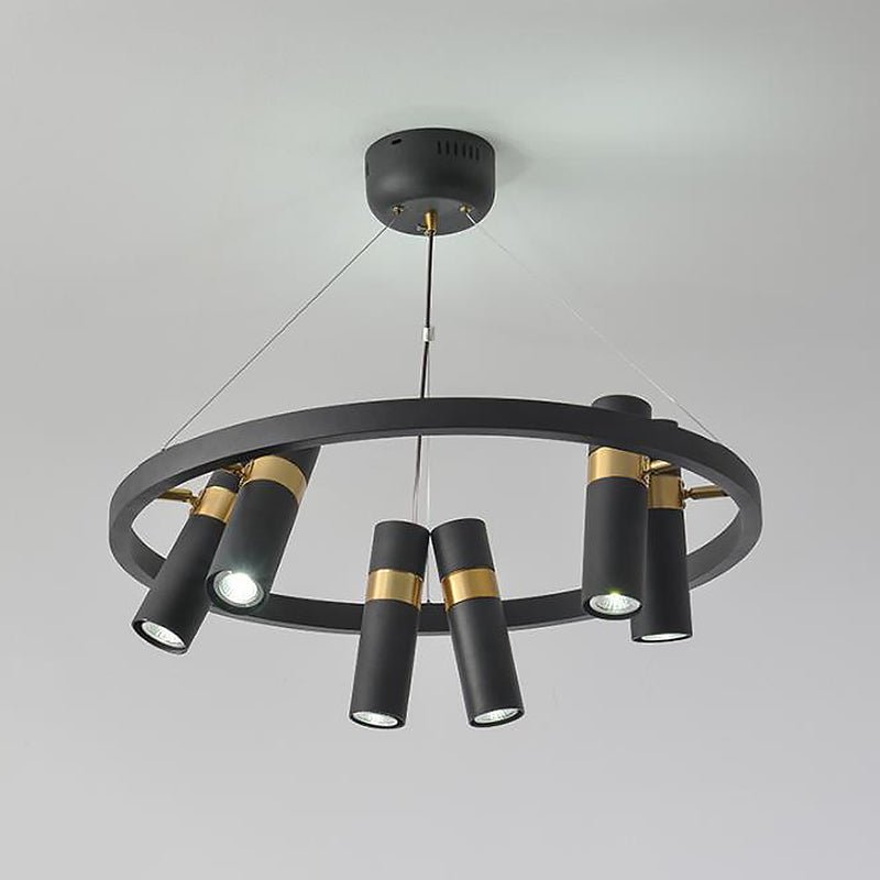 Modern Black Metal Pipe Pendant Chandelier - 6/9 Heads, Round Design - Ideal for Bedroom Ceiling Lighting