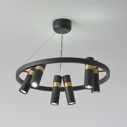 Modern Black Metal Pipe Pendant Chandelier - 6/9 Heads, Round Design - Ideal for Bedroom Ceiling Lighting