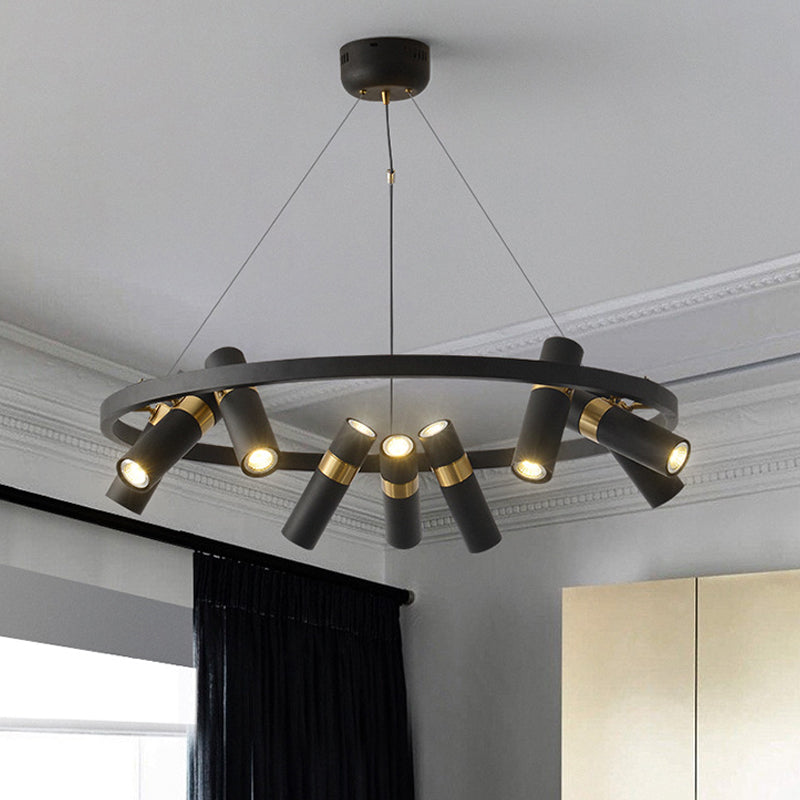 Modern Black Metal Pipe Pendant Chandelier - 6/9 Heads, Round Design - Ideal for Bedroom Ceiling Lighting