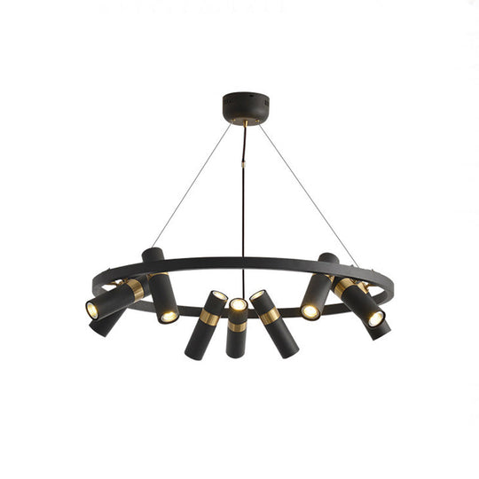 Modern Black Metal Pipe Pendant Chandelier - 6/9 Heads, Round Design - Ideal for Bedroom Ceiling Lighting